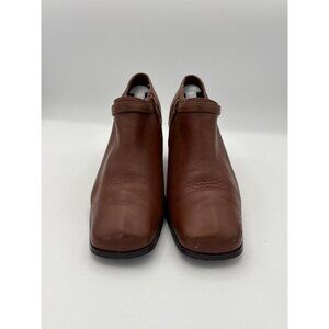 Women’s AJ Valenci Size 7 Brown Leather Heeled Ankle Boots with Gold Side Buckle